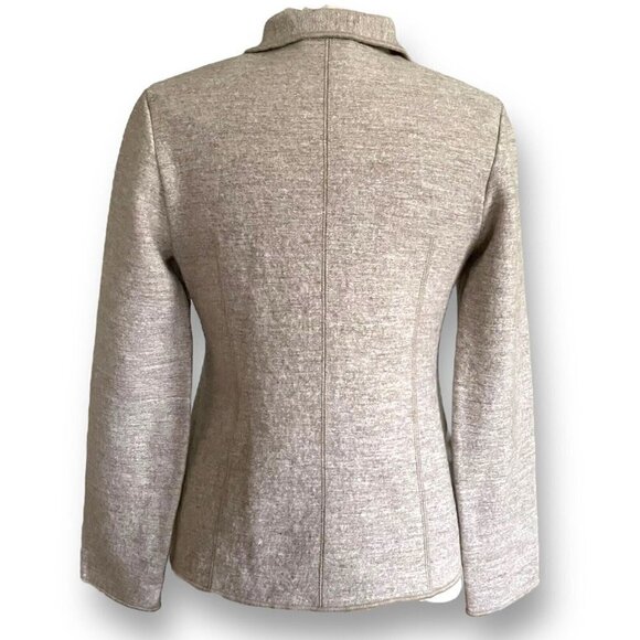 Geiger Austria Womens Jacket Sz 38 US 8 Tan Boiled Wool Linen Floral Embroidery - Picture 6 of 7